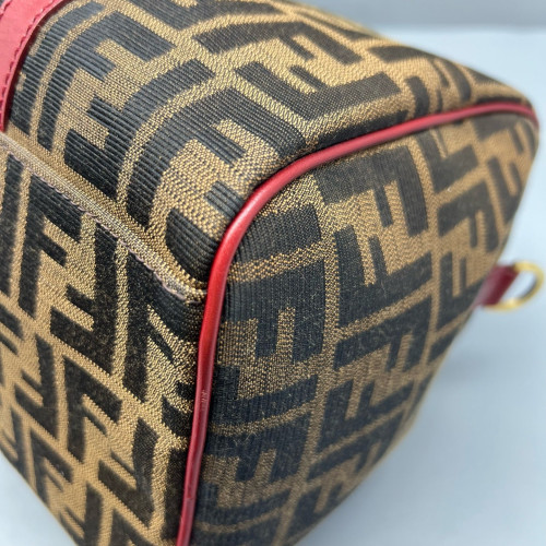 Fendi Boston Bag Canvas Calfskin Brown Red