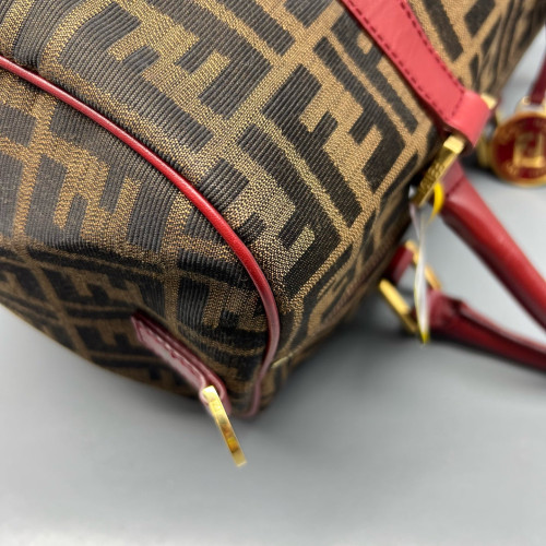 Fendi Boston Bag Canvas Calfskin Brown Red