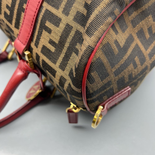 Fendi Boston Bag Canvas Calfskin Brown Red