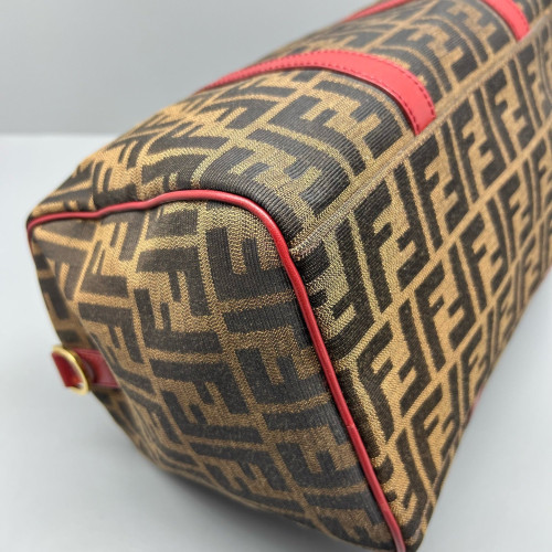 Fendi Boston Bag Canvas Calfskin Brown Red
