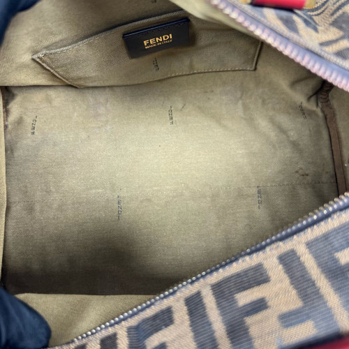 Fendi Boston Bag Canvas Calfskin Brown Red