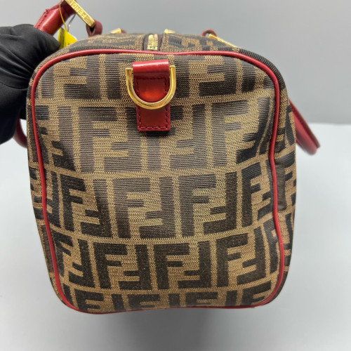 Fendi Boston Bag Canvas Calfskin Brown Red