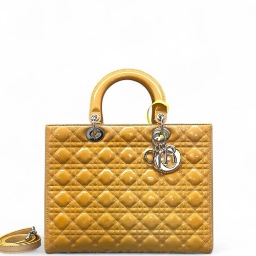 Dior Large Lady Dior Patent Calfskin Yellow