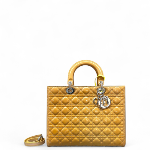 Dior Large Lady Dior Patent Calfskin Yellow