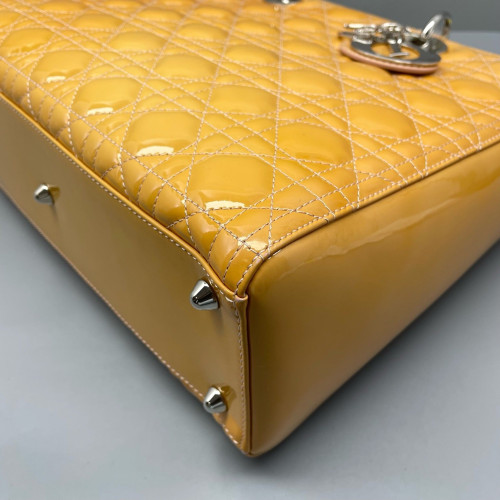 Dior Large Lady Dior Patent Calfskin Yellow