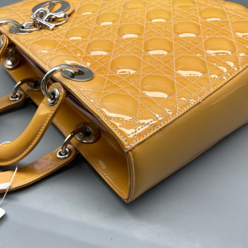 Dior Large Lady Dior Patent Calfskin Yellow