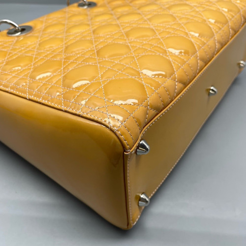 Dior Large Lady Dior Patent Calfskin Yellow