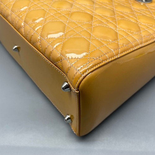 Dior Large Lady Dior Patent Calfskin Yellow