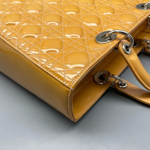 Dior Large Lady Dior Patent Calfskin Yellow