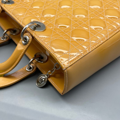 Dior Large Lady Dior Patent Calfskin Yellow