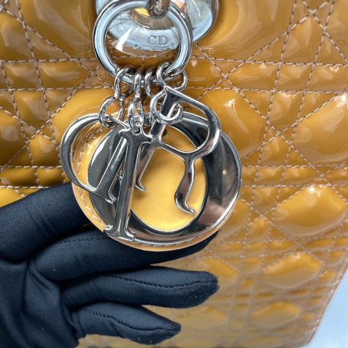 Dior Large Lady Dior Patent Calfskin Yellow