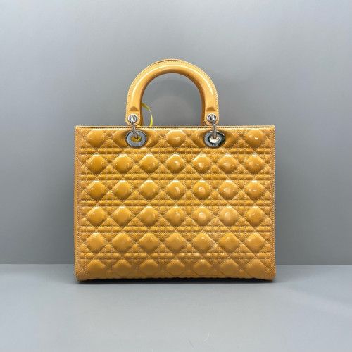 Dior Large Lady Dior Patent Calfskin Yellow