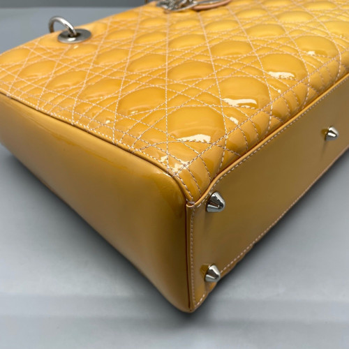 Dior Large Lady Dior Patent Calfskin Yellow