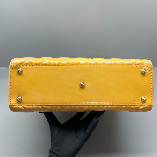 Dior Large Lady Dior Patent Calfskin Yellow