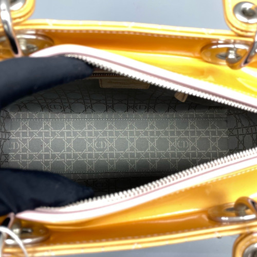 Dior Large Lady Dior Patent Calfskin Yellow