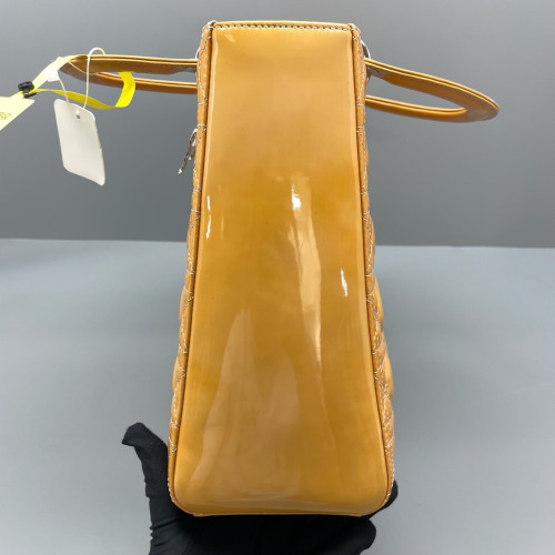 Dior Large Lady Dior Patent Calfskin Yellow