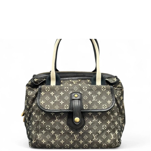 Louis Vuitton Handbag Denim Monogram Black Beige