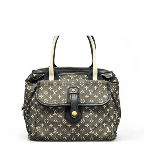 Louis Vuitton Handbag Denim Monogram Black Beige