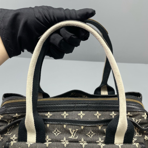 Louis Vuitton Handbag Denim Monogram Black Beige