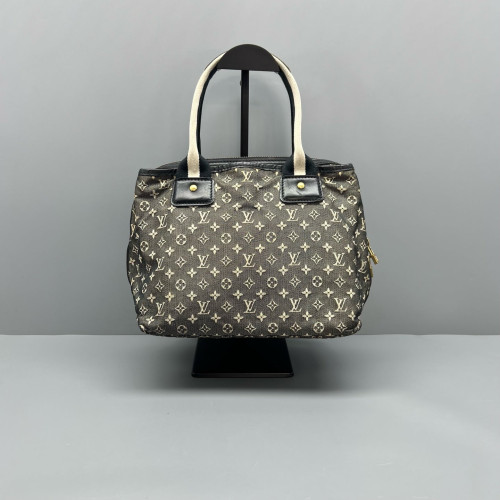 Louis Vuitton Handbag Denim Monogram Black Beige