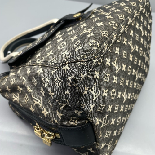 Louis Vuitton Handbag Denim Monogram Black Beige