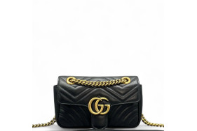 Gucci Chevron Mini GG Marmont Calfskin Black