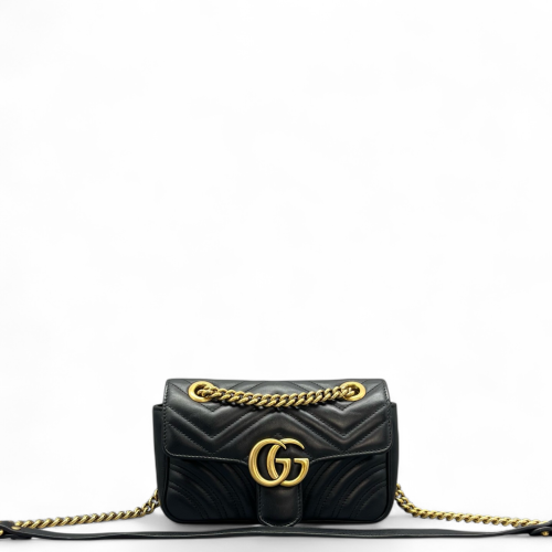 Gucci Chevron Mini GG Marmont Calfskin Black Gucci Chevron Mini GG Marmont Calfskin Black
