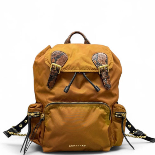 Burberry Medium Rucksack Backpack Nylon Snakeskin Brown Yellow