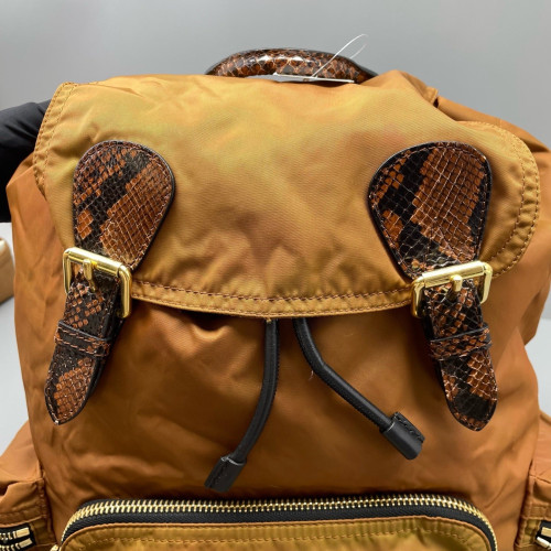 Burberry Medium Rucksack Backpack Nylon Snakeskin Brown Yellow