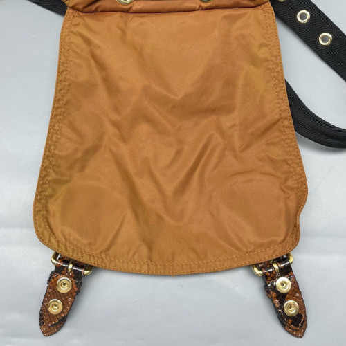 Burberry Medium Rucksack Backpack Nylon Snakeskin Brown Yellow