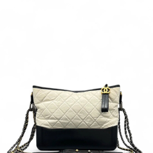 Chanel Quilted Medium Gabrielle Hobo Calfskin White Black