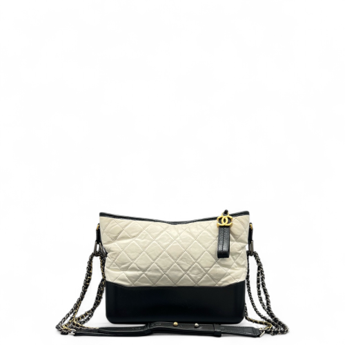 Chanel Quilted Medium Gabrielle Hobo Calfskin White Black