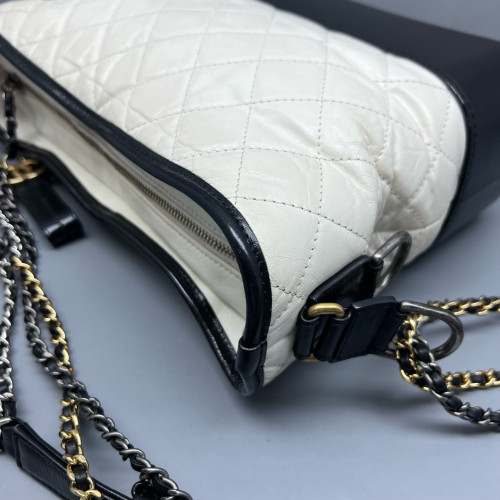 Chanel Quilted Medium Gabrielle Hobo Calfskin White Black