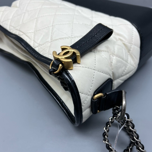 Chanel Quilted Medium Gabrielle Hobo Calfskin White Black