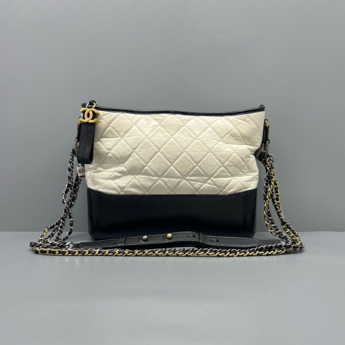 Chanel Quilted Medium Gabrielle Hobo Calfskin White Black