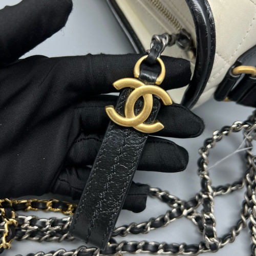 Chanel Quilted Medium Gabrielle Hobo Calfskin White Black