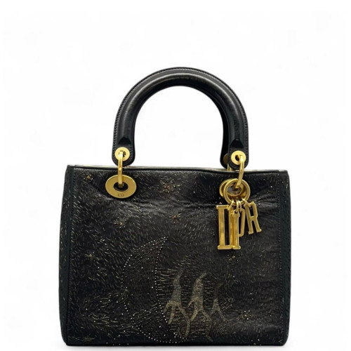 Dior Embroidered Medium Lady Dior Calfskin Black