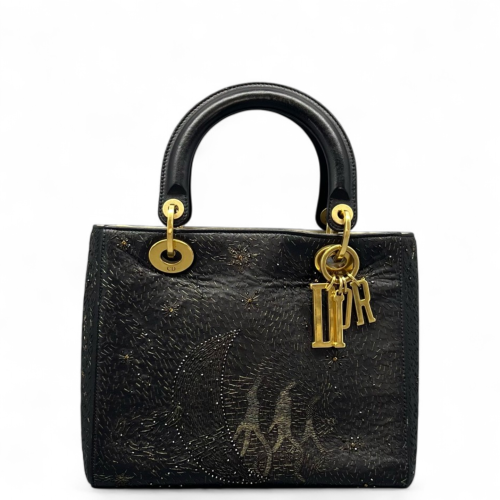 Dior Embroidered Medium Lady Dior Calfskin Black