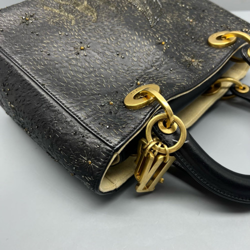 Dior Embroidered Medium Lady Dior Calfskin Black