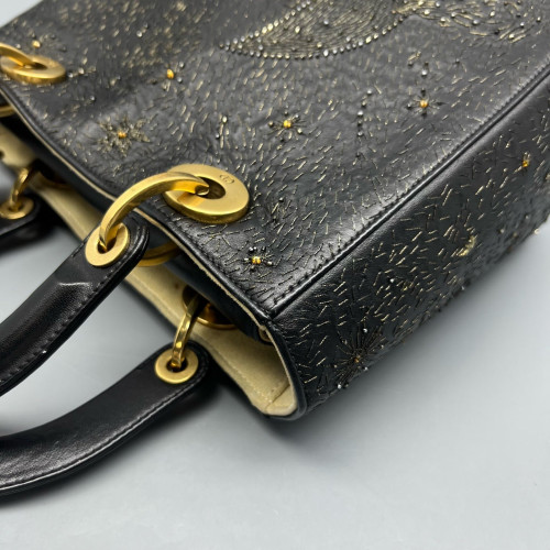 Dior Embroidered Medium Lady Dior Calfskin Black