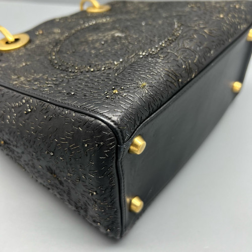 Dior Embroidered Medium Lady Dior Calfskin Black