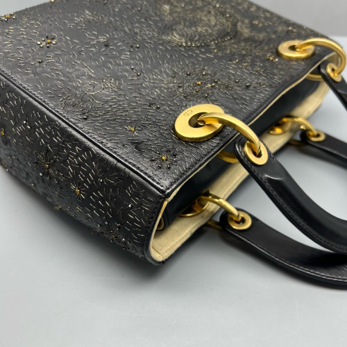 Dior Embroidered Medium Lady Dior Calfskin Black