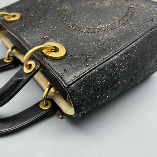 Dior Embroidered Medium Lady Dior Calfskin Black