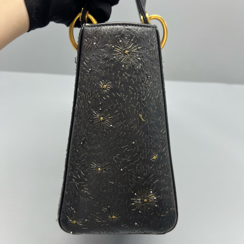 Dior Embroidered Medium Lady Dior Calfskin Black