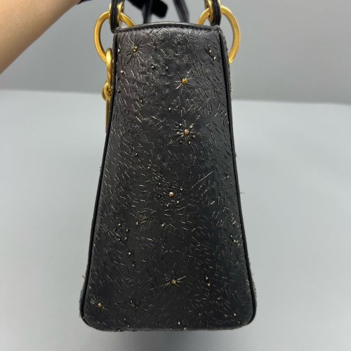 Dior Embroidered Medium Lady Dior Calfskin Black