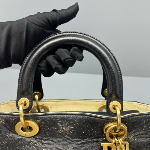 Dior Embroidered Medium Lady Dior Calfskin Black