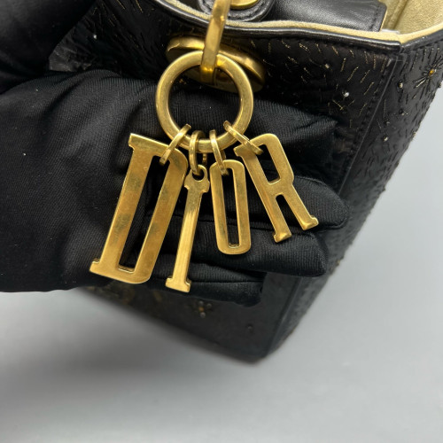 Dior Embroidered Medium Lady Dior Calfskin Black