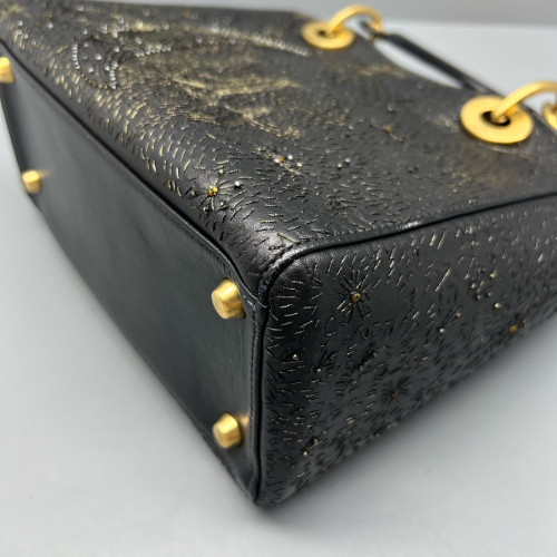 Dior Embroidered Medium Lady Dior Calfskin Black