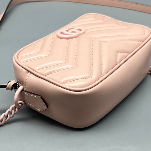Gucci Mini GG Marmont Chain Shoulder Bag Calfskin Pink
