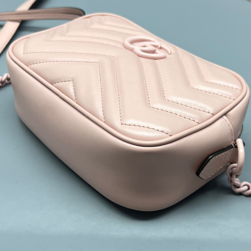 Gucci Mini GG Marmont Chain Shoulder Bag Calfskin Pink
